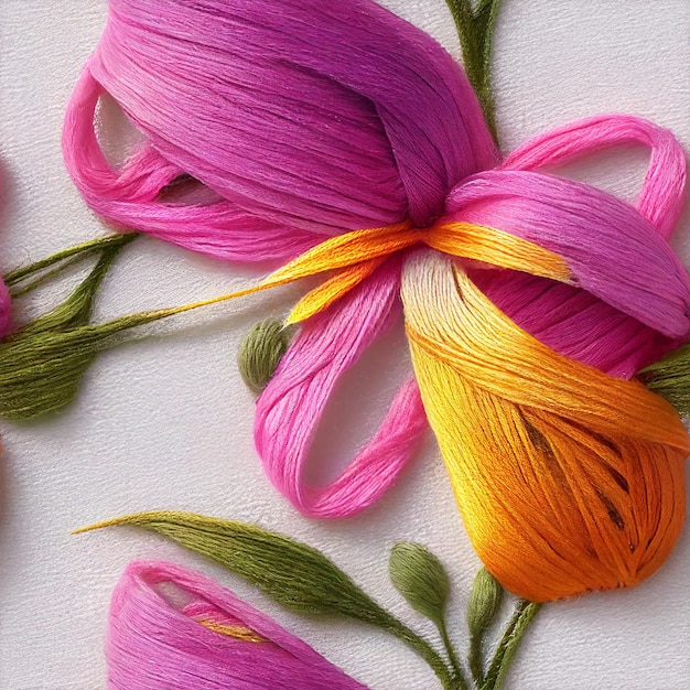 Bordado en tela con motivos florales